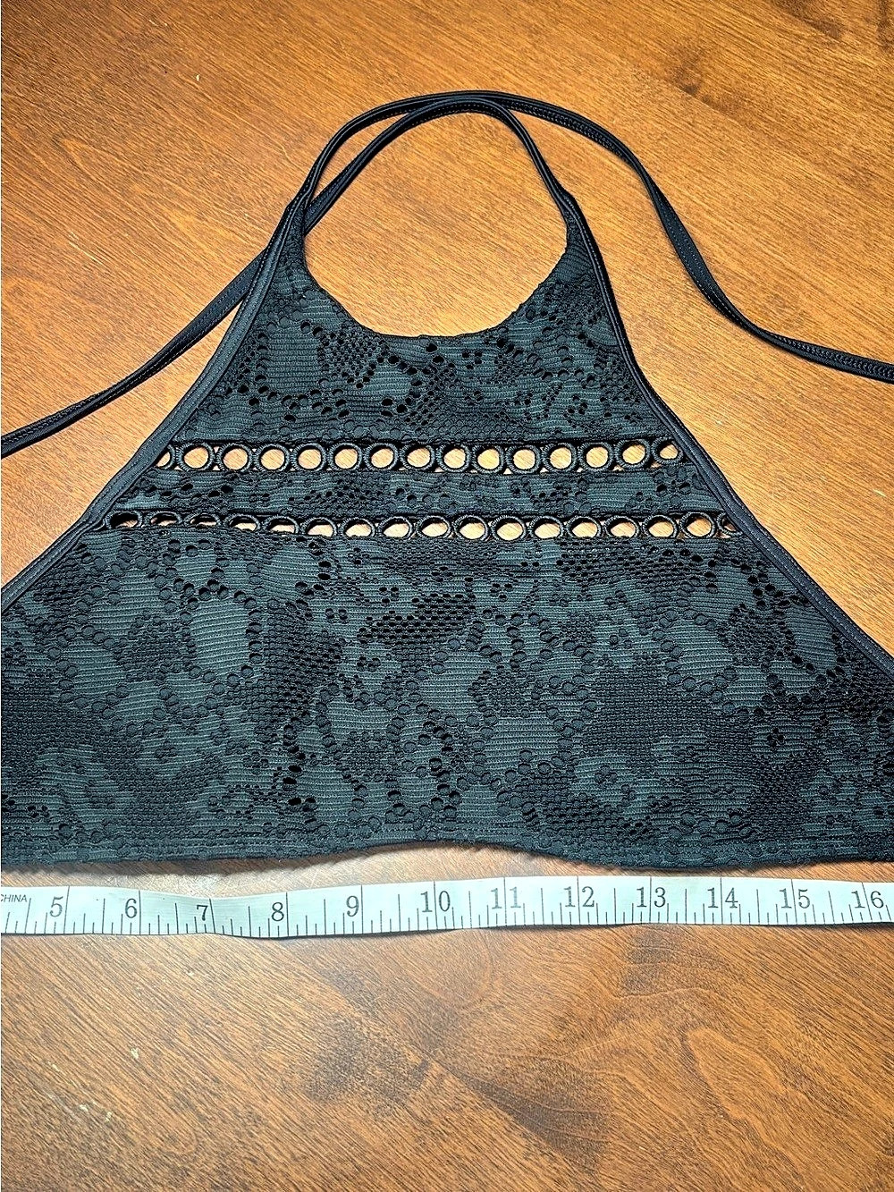 Airy, black, crochet, high neck bikini top size small